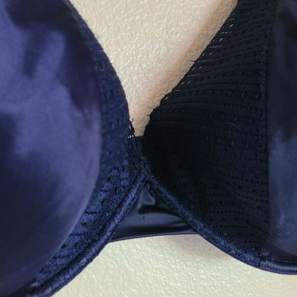 third love matte & shine eyelet classic plunge bra satin blue size 44E - Picture 5 of 6